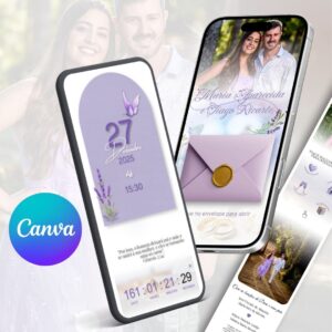 Convite digital interativo estendido lavanda com música (Edite como quiser)