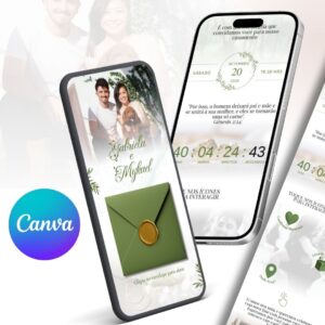 Convite online interativo estendido Verde Oliva c música (Edite pelo Canva)