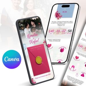 Convite digital interativo estendido Rosa Fucsia e Azul Serenity (DIY Edite como quiser)