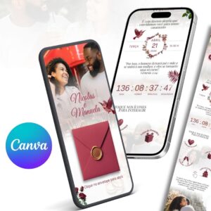 Convite digital interativo estendido Marsala virtual (Edite no Canva)