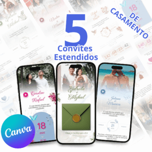 Pack 5 convites casamento estendidos Editáveis no Canva
