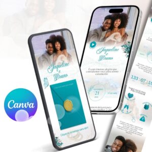 Convite digital interativo estendido Azul Piscina Casamento Canva