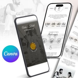 Convite digital interativo Canva estendido minimalista preto virtual