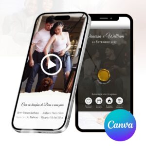 Convite digital interativo animado minimalista para Casamento editável no Canva