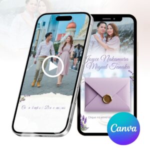 Convite digital interativo animado lavanda para Casamento Canva