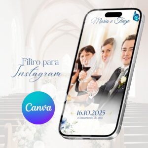 Filtro do instagram casamento moldura Azul Floral (Canva)