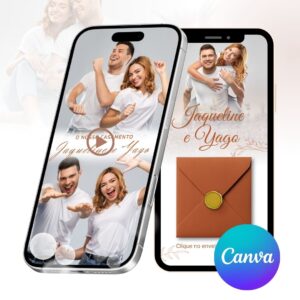 Convite virtual interativo animado terracota minimalista Casamento Canva