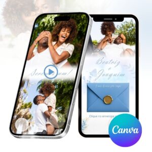 Convite virtual interativo animado Azul Serenity Casamento Canva