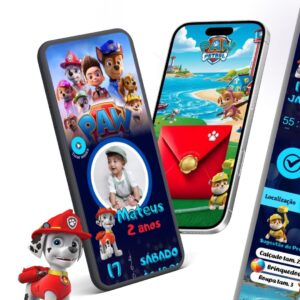 Convite digital interativo estendido aniversario patrulha canina