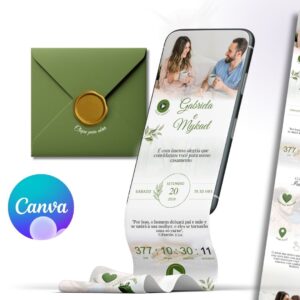 Convite digital estendido Verde Oliva Casamento Premium Com Vídeo