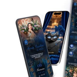 Convite interativo estendido aniversario 15 anos baile de mascaras